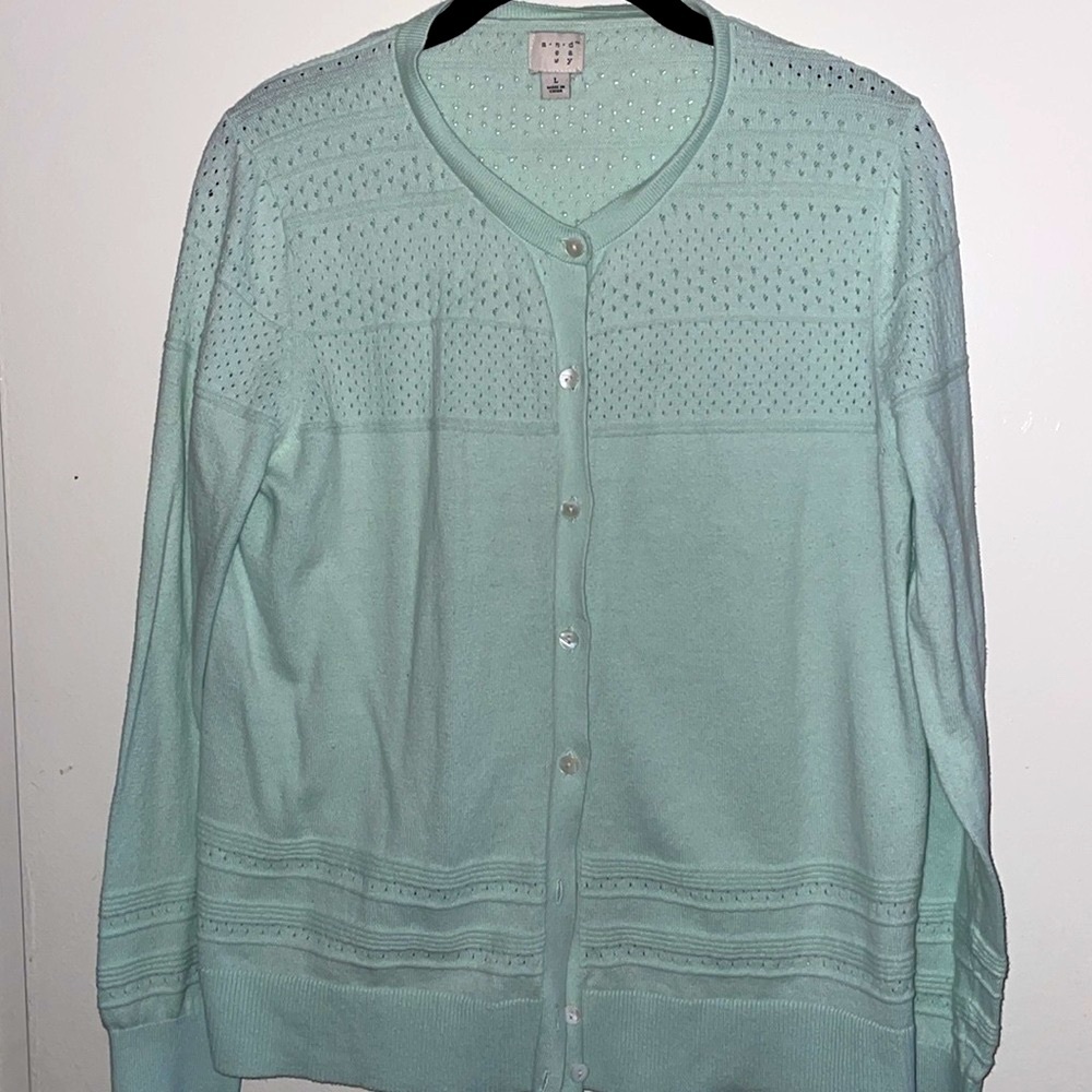 Women's Light Mint Green Cardigan Sweater size Large
